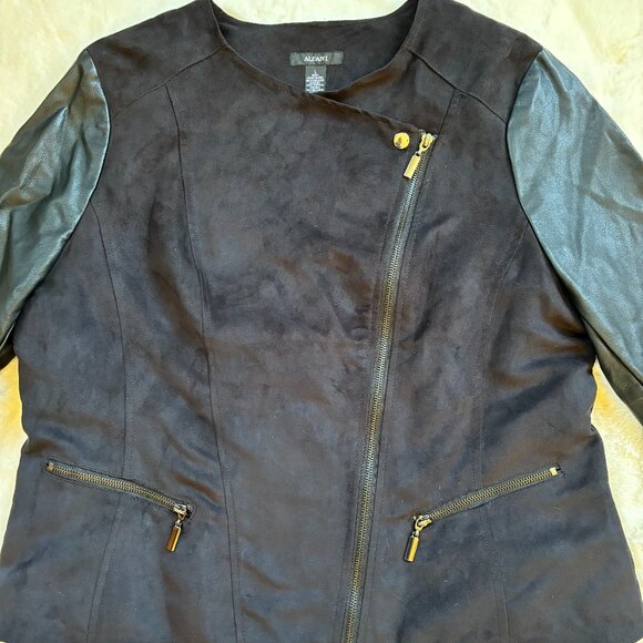 Alfani Women's Faux Black Suede and Faux Leather Full-Zip Jacket, Size: L - Picture 7 of 16